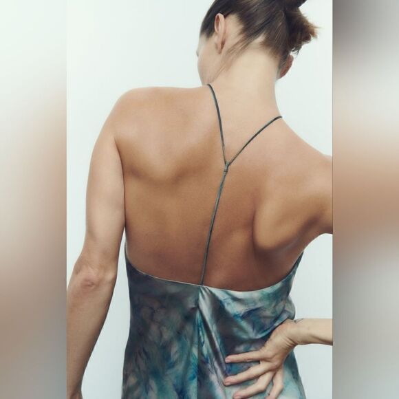 ZARA TIE-DYE PRINT HALTER SLIP DRESS - Picture 12 of 16